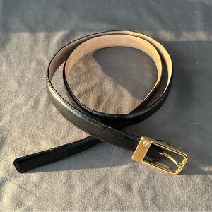 Vintage 90s LIZ CLAIBORNE Black Leather Skinny Belt 26-29 Brass buckle Women’s M